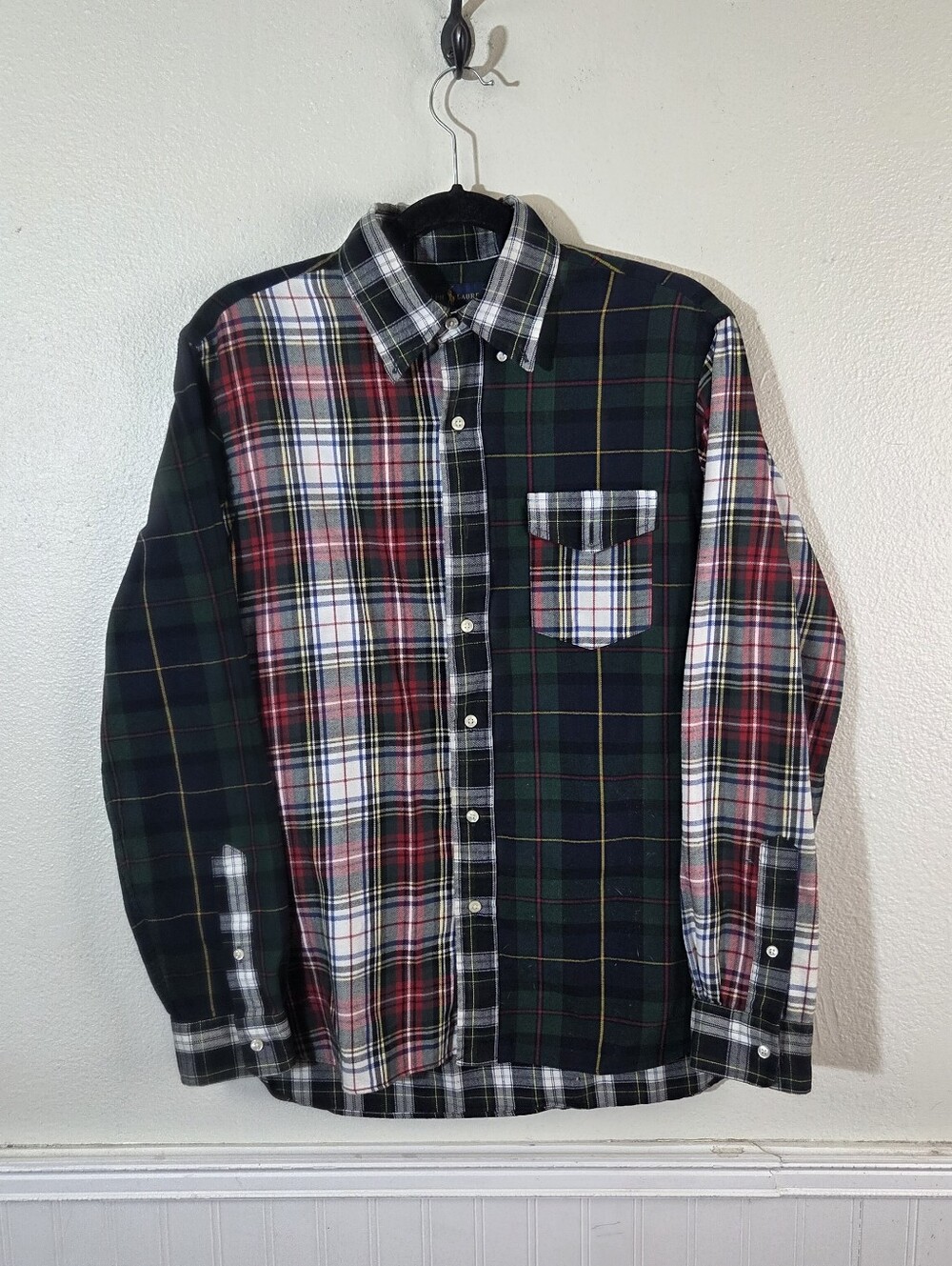 Polo Ralph Lauren Mens M Patchwork Plaid Flannel Shirt Classic Fit Performance